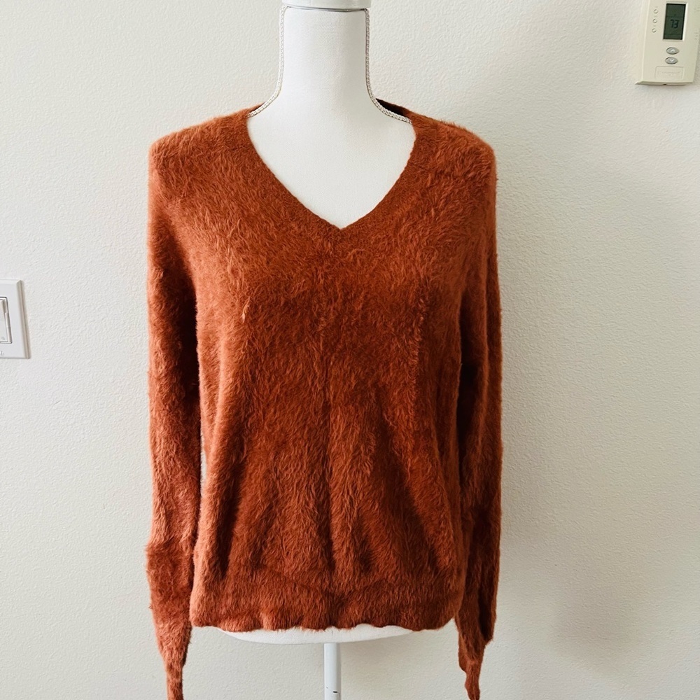 Cozy Rust V-Neck Fuzzy Sweater